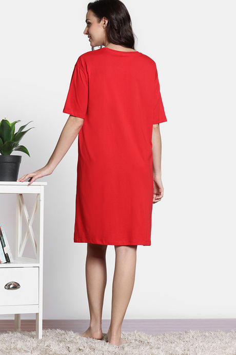 Zivame 2 Mile Fashion Knit Cotton Oversized Knee Length Loungewear Dress - High Risk Red — image 6